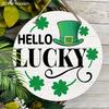 Rustic Wooden Sign with  Shamrock Lucky Clover Pattern, Round Sign for Front Door, Wall Hanging Decor - Ideal St Patricks Day Gift for Family & Friend