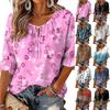 Damen Retro Bluse mit Blumenprint, Rüschen und Dreiviertelärmeln mit Bindekragen