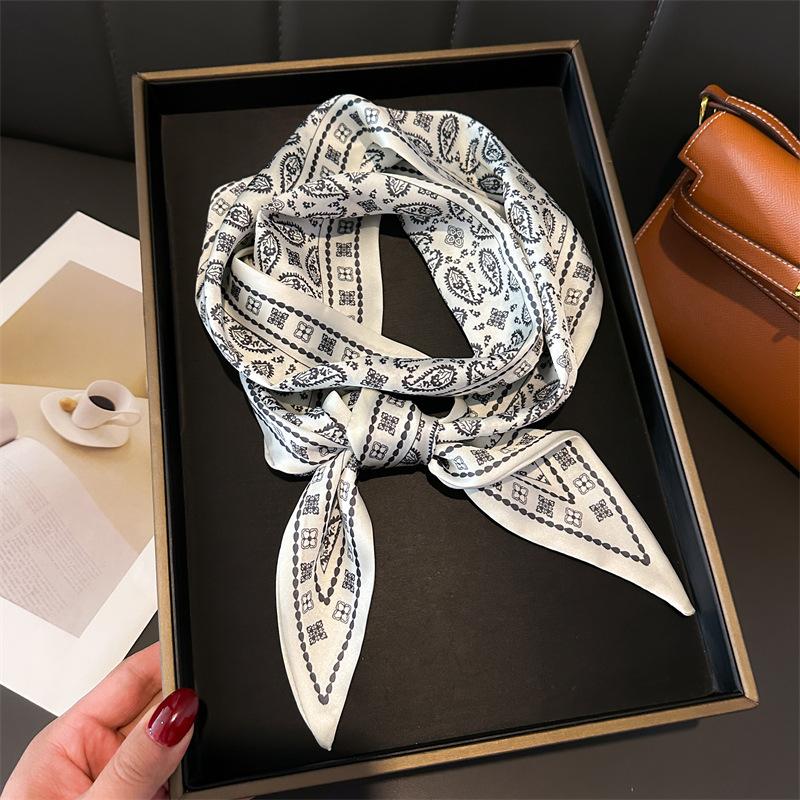 Women Luxury Design Silk Scarf Satin Hair Hairband Tie Neck Scarf Narrow Slanted Ribbon Neckerchief For Wedding Occupation