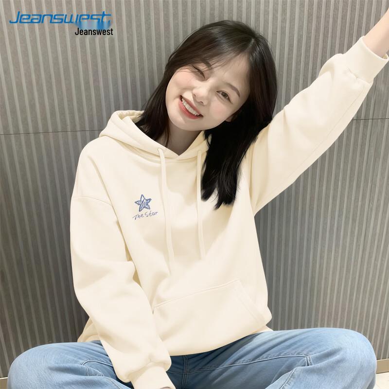 Jeanswest Casual Hooded Sweatshirt with Line Blue Heart Graphic