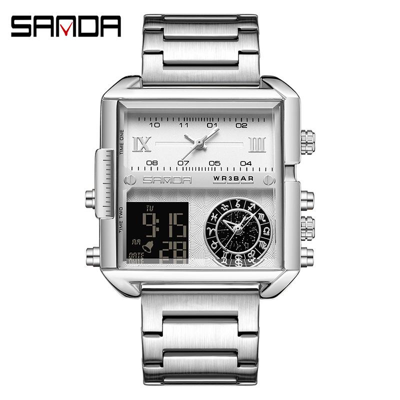 Sanda Fashionable Men's Square Multifunctional Waterproof Sports Quartz Watch