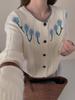 Women's Floral Embroidered Round-Neck Sweater Cardigan - Autumn 2025 Collection