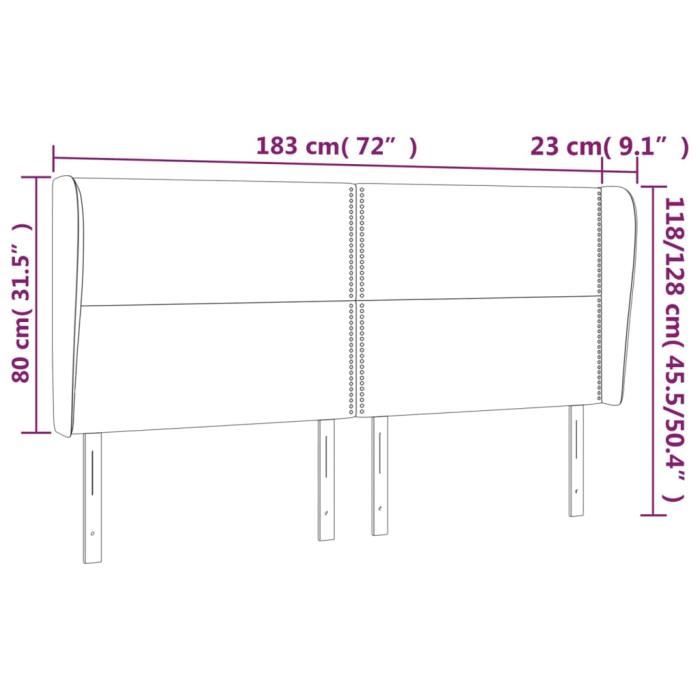 VidaXL Tête de lit avec oreilles Noir 183x23x118-128 cm Similicuir3117918