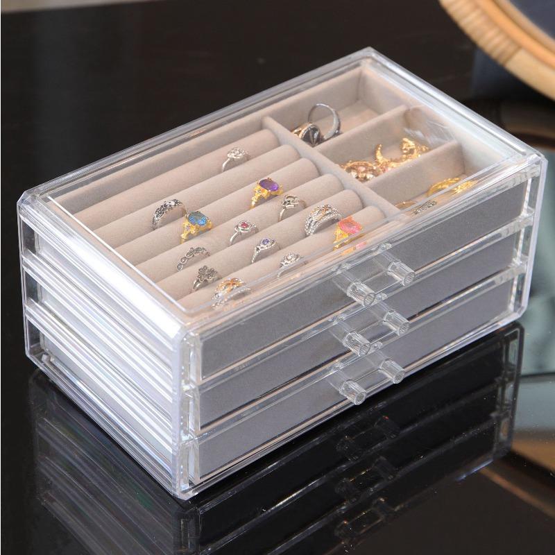 

Luxury Clear Jewelry Display Case 3-Layer Flocked Acrylic Box with Drawers Dust-Proof Organizer Tray for Bracelets, Watches, and Accessories