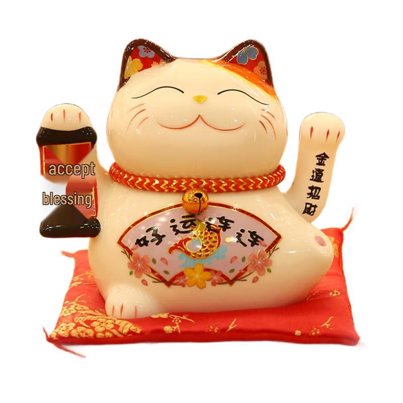 Waving Lucky Cat Ceramic Piggy Bank