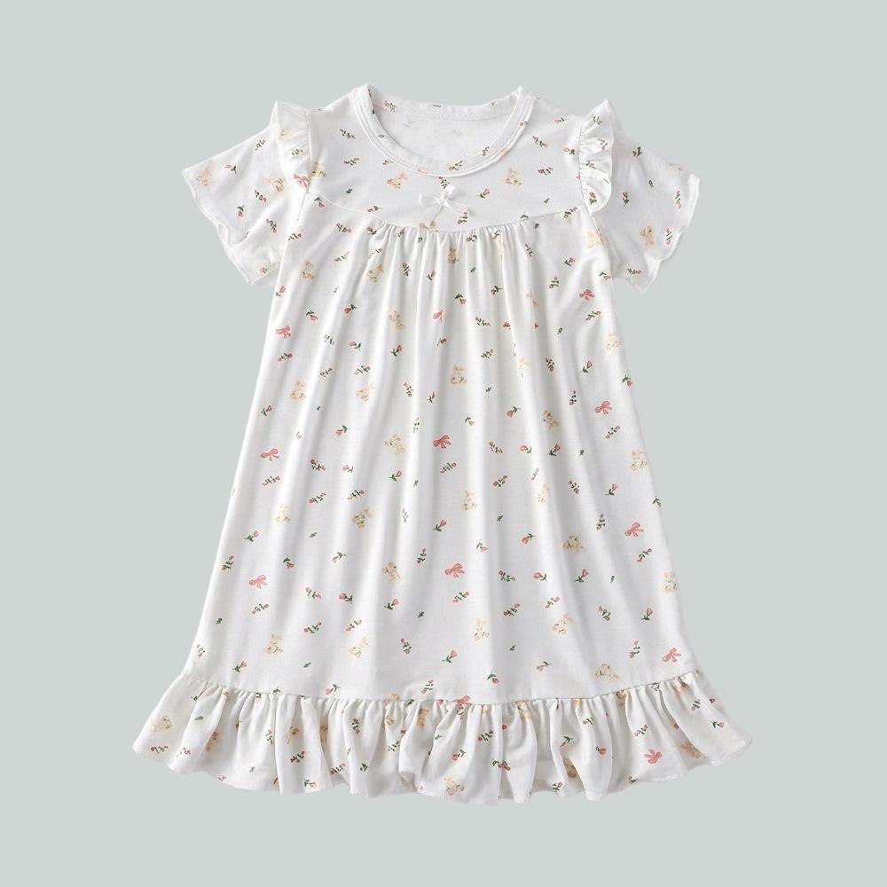 Girls' Summer Modal Pajama Dress - Short-Sleeved Homewear for Kids