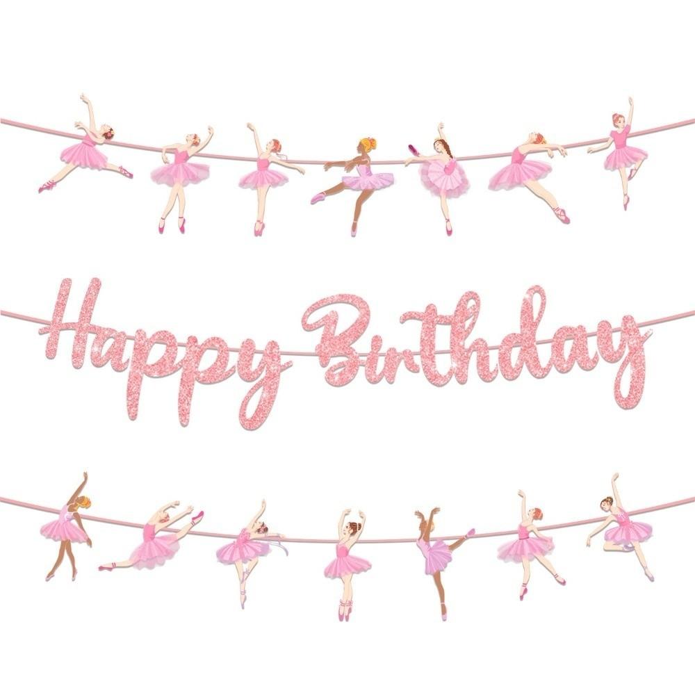 Paper Material Ballet Birthday Banner Pink Color Ballet Theme Set  Birthday Party