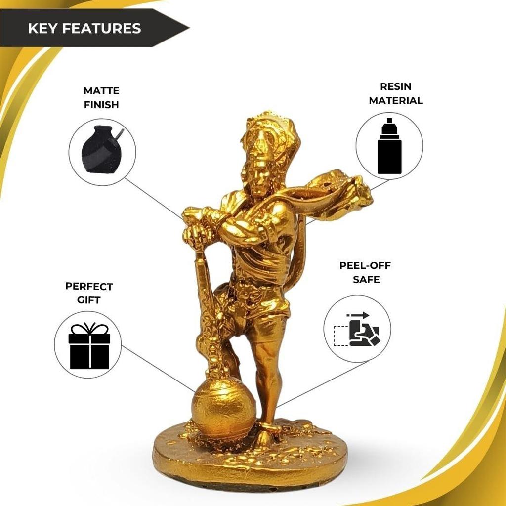 Bahubali Hanuman' Gold Antik Harzfigur Idol Statue Lord Hanuman Murti Ausstellungsstück für Mandir Heimdeko, Höhe 4 Zoll
