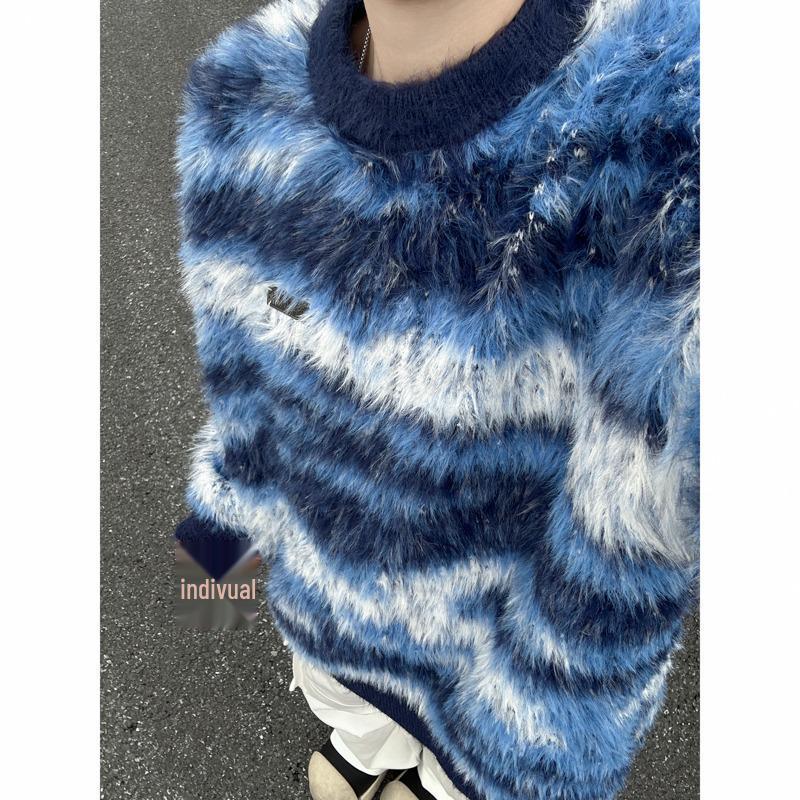 Unisex Retro Faux Mink Fur Knit Sweater Cardigan: Cozy, Loose, Round Neck Outerwear for Autumn and Winter