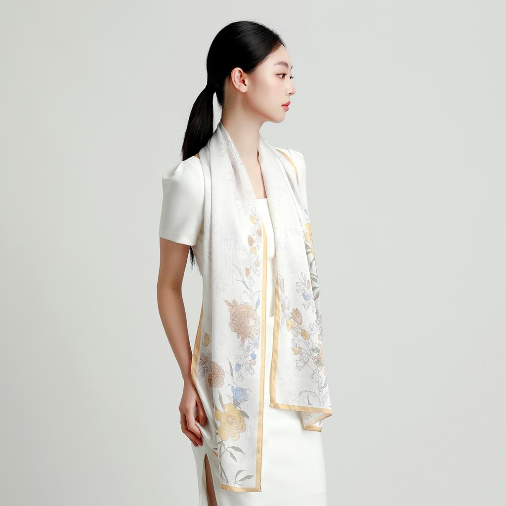 100% Mulberry Silk Noble Pearl Satin Fashion Printed Long Scarf for Women