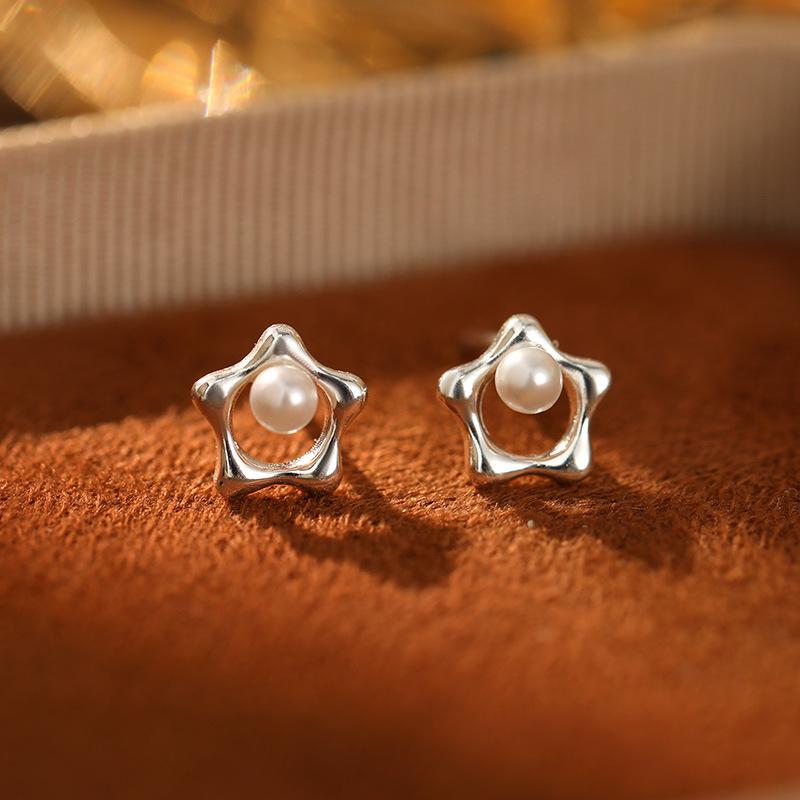Factory 925 Sterling Silver Pearl Earring Jewelry Imitation Pearl Star Hoop Stud Earrings for Women Gifts ES3142 platinum серебряный