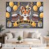 2D Animal Themed Birthday Backdrop, Cute Tiger "Happy Birthday" Photography Background