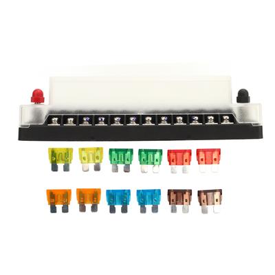 12 Way 12V Fuse Box PC Dust Cover Stainless Steel Screw Blade Fuse Block Holder for Car Boat RV 32V