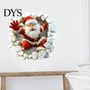 Removable PVC Decals for Bedroom 3D Santa Wall Sticker, Christmas Decal Realistic Breaking Through The Scratch Resistant Seasonal Effect Self-Adhesive