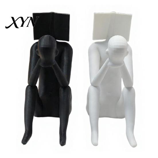Nordic Style Decoration 3D Printed Reading Man Statue, Abstract Book Head Sculpture, Desktop Phone Stand Creative Desk Decor, Holder for Home