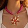 ZA Enamel Sun Pendant Beaded Necklace: Retro Clavicle Chain, High-End Statement Jewelry for Women
