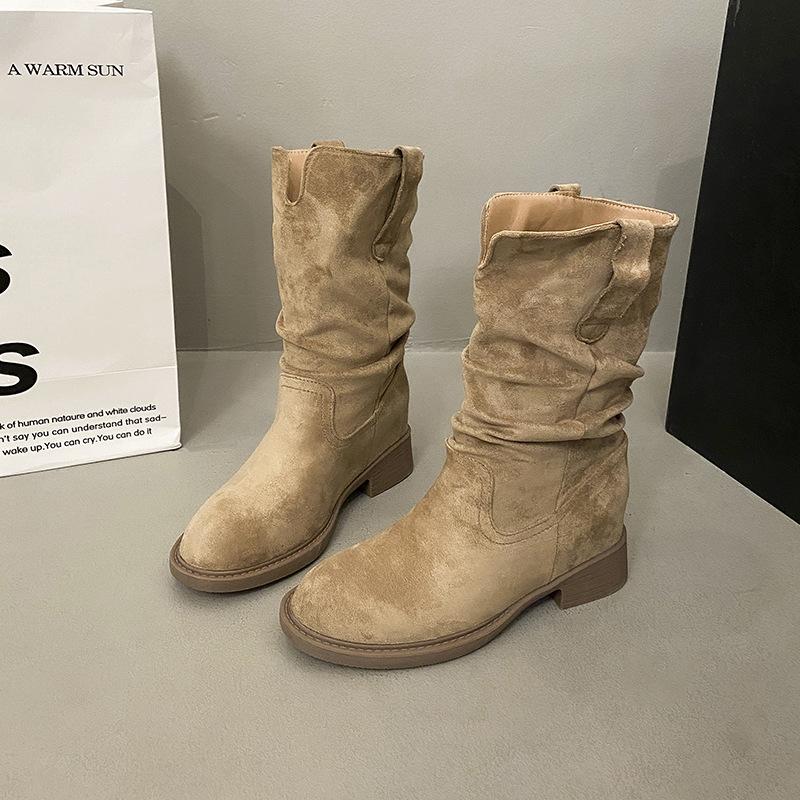 Pile boots women's medium boots children 2025 spring and autumn new Maillard western cowboy short boots Martin boots thin boots