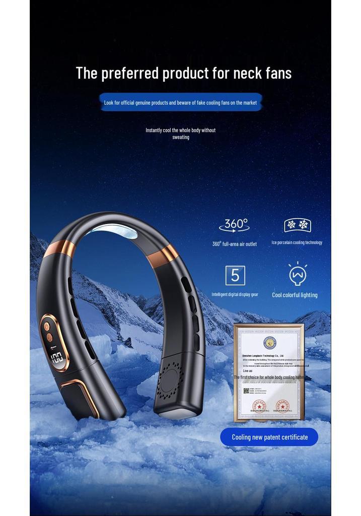 USB Rechargeable Portable Neck Fan: Leafless Mini Turbine Design for Outdoor Use