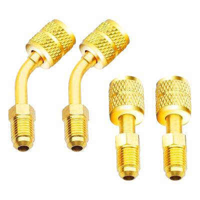 Brass Adapter R410A Adapter 2 Straight Adapter with 2 Angled Adapter 5/16 Inches SAE Female To 1/4 Inches SAE MaleFlare