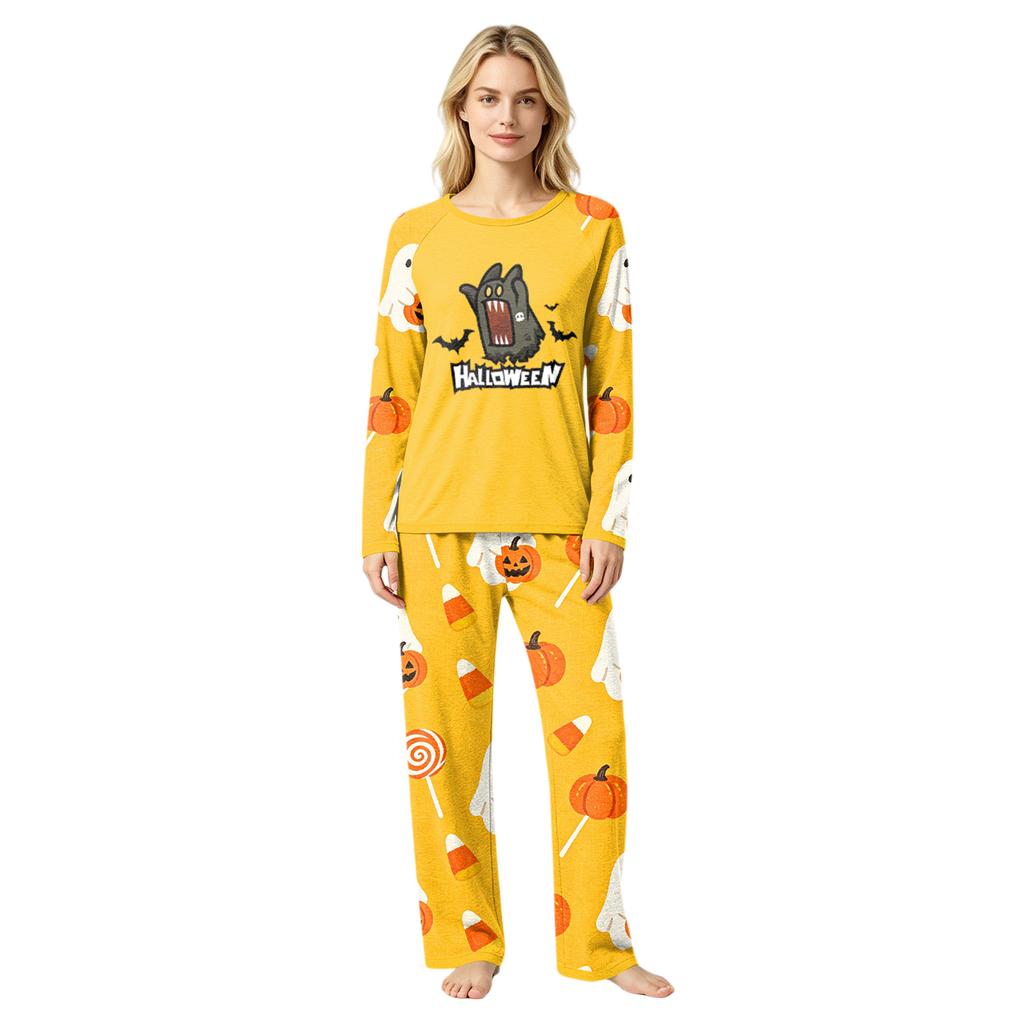 Family Matching Halloween Pajamas Set with Print and Patchwork Design for Parents and Kids