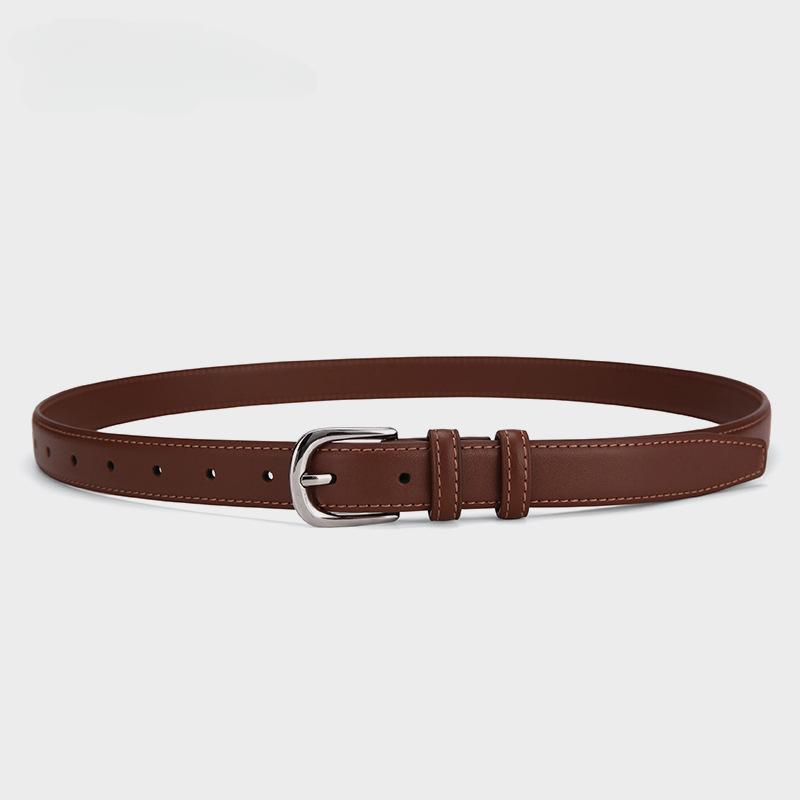 Women's genuine leather belt, fashionable casual jeans belt, women's youth versatile trendy belt with silver buckle, black