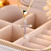 Luxury Female Cross Pendant Necklace Vintage Yellow Gold Color Wedding Jewelry For Women