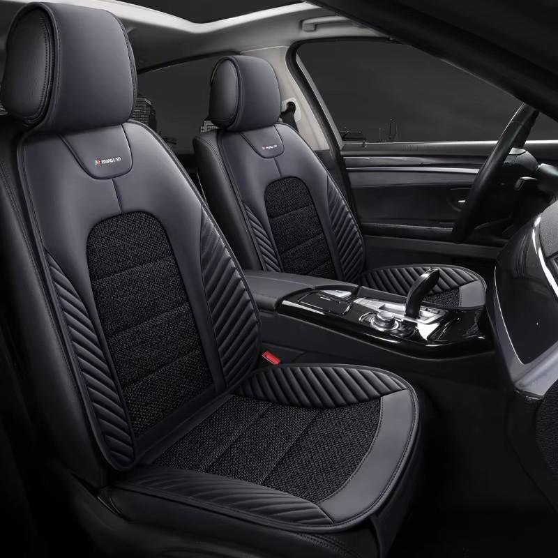 1pc All-Season Universal Car Seat Cushion – Breathable Nappa Leather & Linen-Texture Fabric, Fit for Most Cars, SUVs, and Trucks
