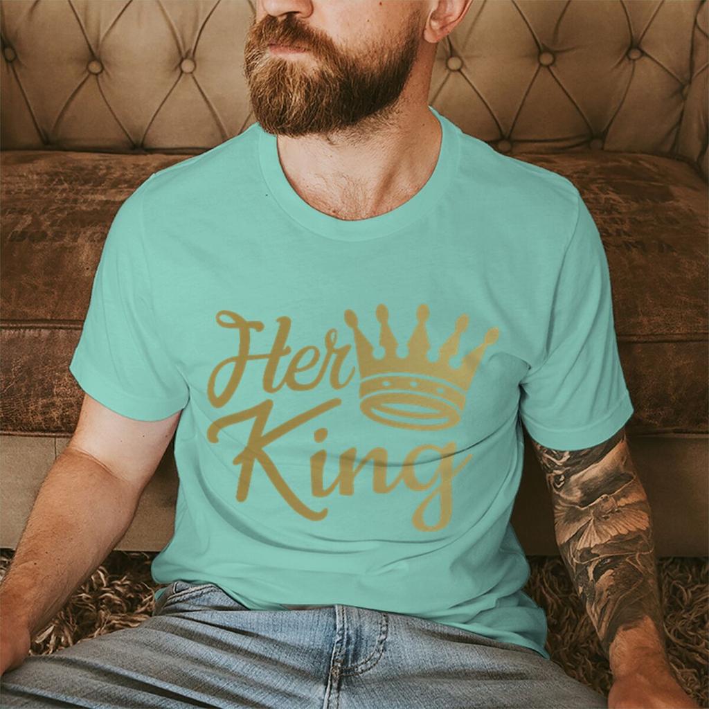 Couple Matching Tshirt His Queen Her King Golden Crown Print Streetwear Women Men Vintage Valentines Day Gifts Lovers Tshirts