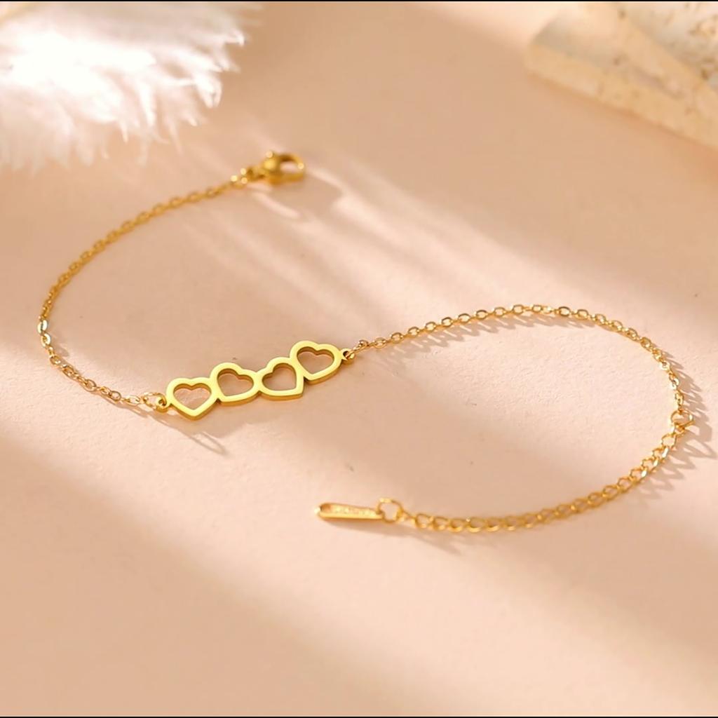 Sweet Hollow Heart Charm Bracelet Stainless Steel Gold Women Bracelets Jewelry Mother's Day Gift