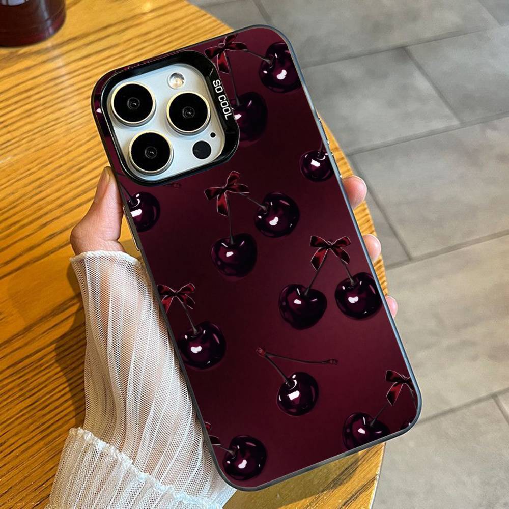 RED Pink C-Cherry Parinting Phone Case For iPhone 16 17 15 14 12 13 Pro Max Black Candy Matte Shockproof Cover