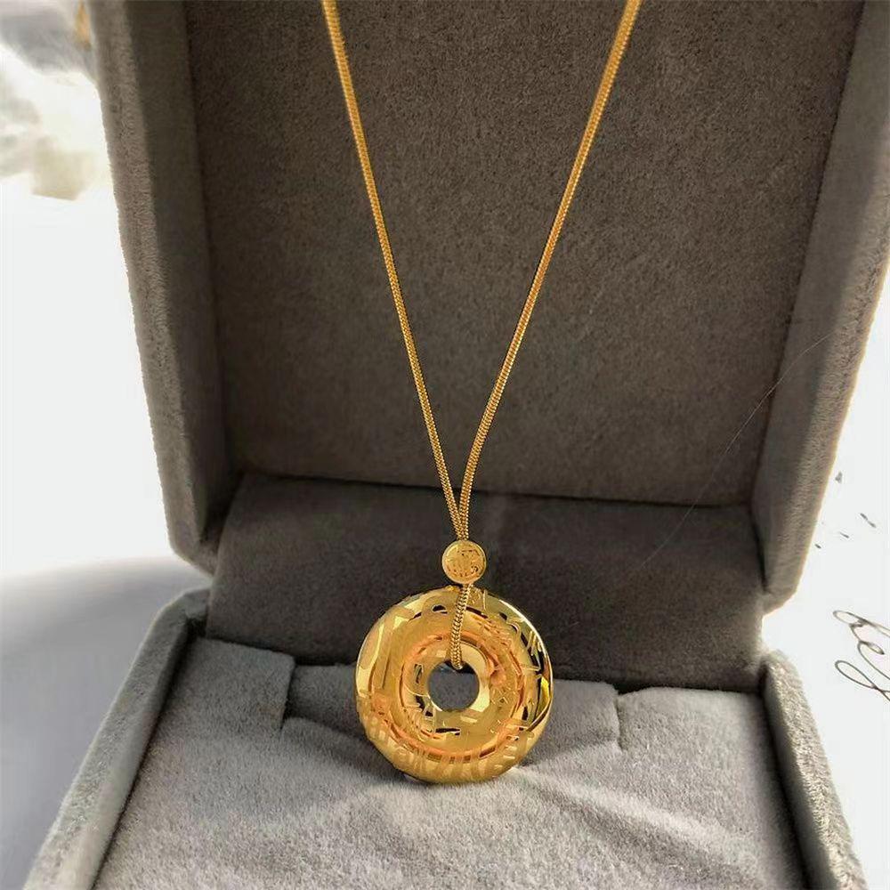 Gold-Plated Hundred Blessings Pendant Necklace - Lucky Bead & Safety Buckle Retro Chinese Style