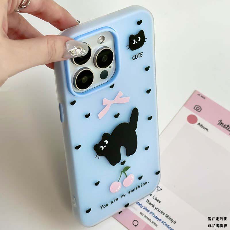 Cherry Kitten Is Suitable for Apple 16/17promax Mobile Phone Case iPhone15 Skin Scrub 13/12 Jelly 14.