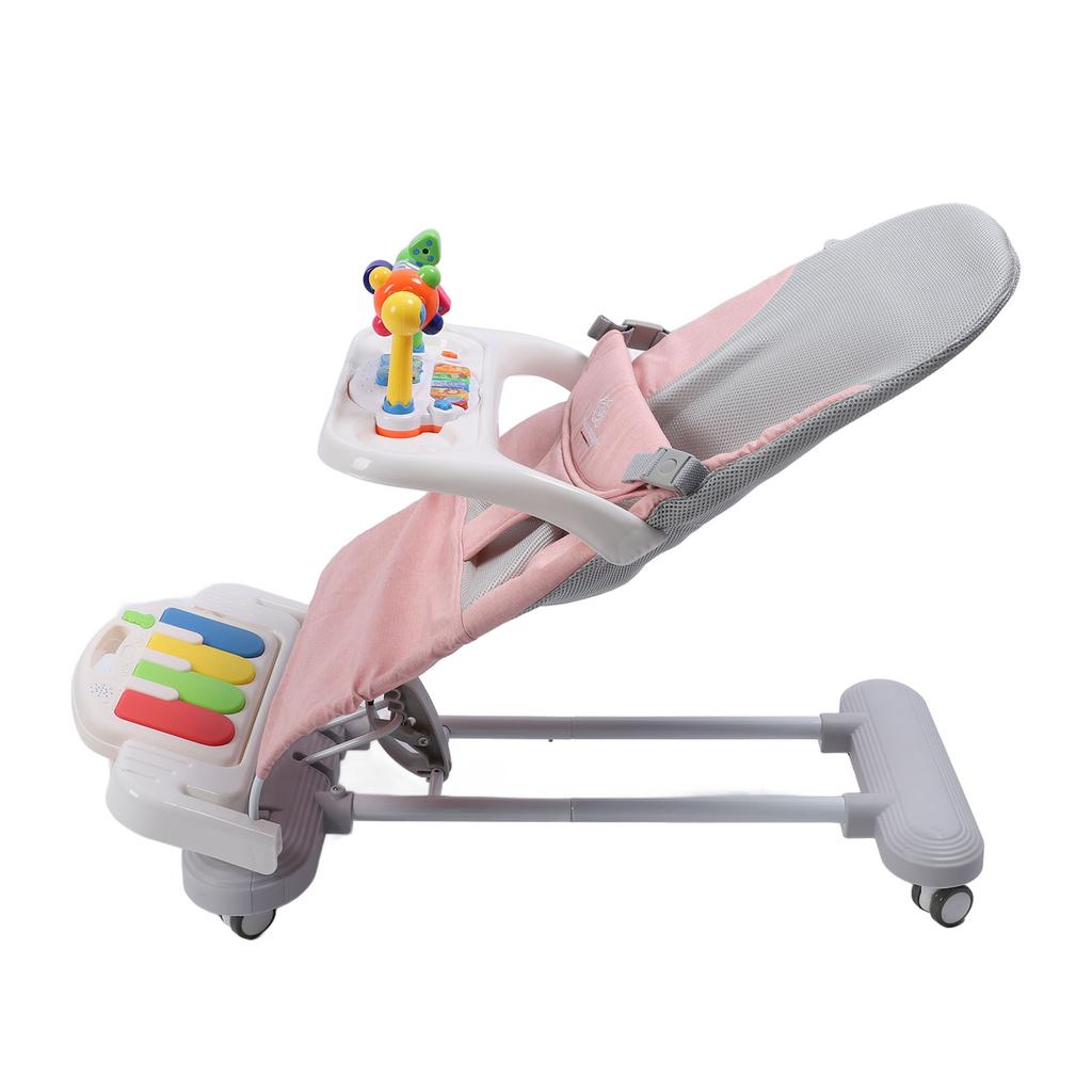 כיסא נדנדה לתינוק כיסא נדנדה לתינוק עריסה עם מוט צעצועים גלגלים מסתובבים מגש אוכל פסנתר פדלים