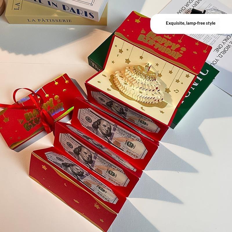 3D Up Birthday Red Envelope Greeting Card 6 Card Slots Foldable New Year'S Money Red Envelope Red Gold