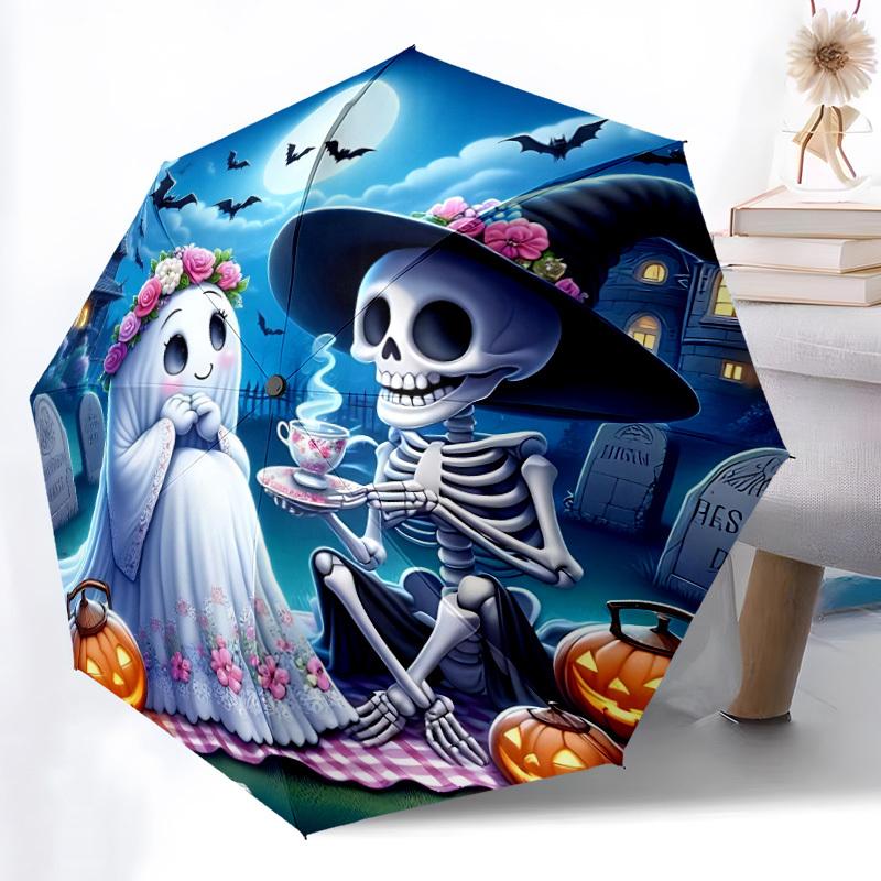 

1pc Spooky Picnic Automatic Folding Umbrella Durable Iron Frame,All Seasons Home Travel Outdoor Multifunctional Umbrella yy251115110