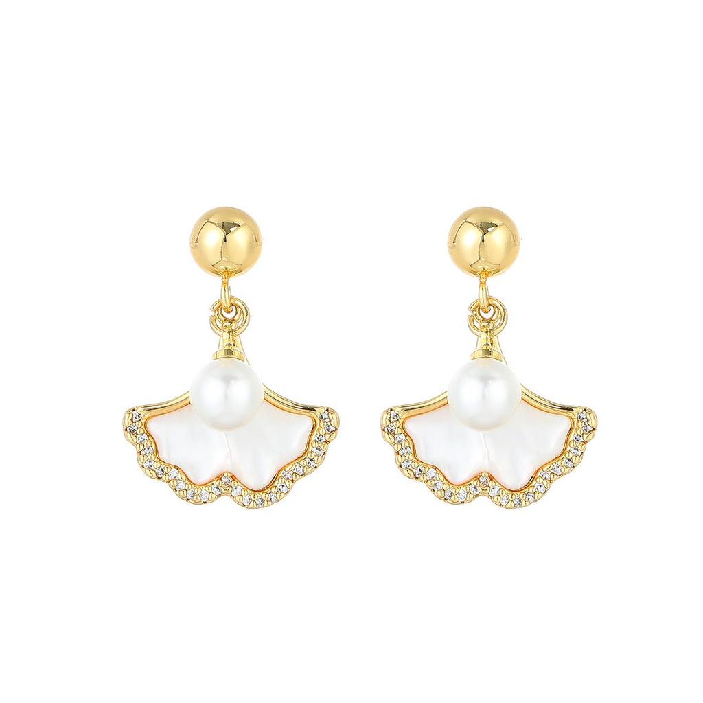 Ginkgo Leaf Pearl Earrings & Necklace Set - Elegant Mother-of-Pearl Design