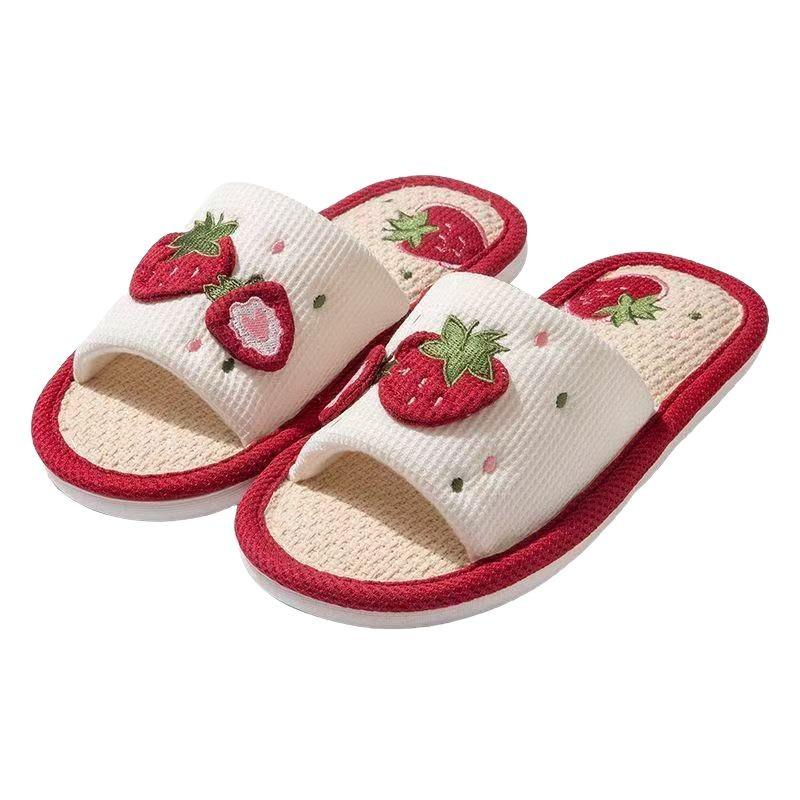 Women's Breathable Strawberry Linen Slippers - Non-slip, Sweat-absorbent, Soft Sole, Silent for All Seasons
