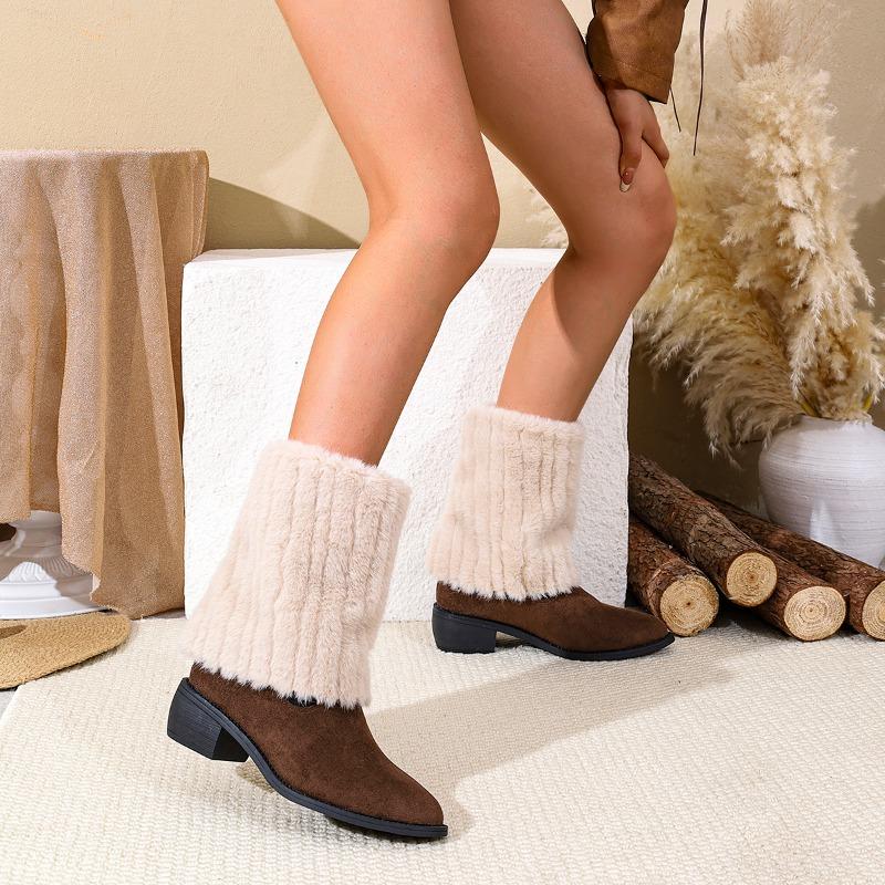 Fashion Fashion Women's Winter New Thickened Warm Buckle Mid-Leg Boots