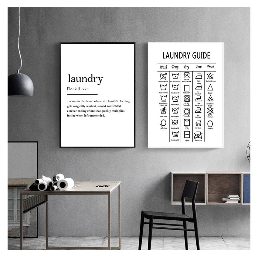 Veggkunst Klesvask Cheat Sheet Plakat Print Minimalistisk kunstplakat Veggbilder til baderomsinnredning Klesvaskguide Lerretsmaling