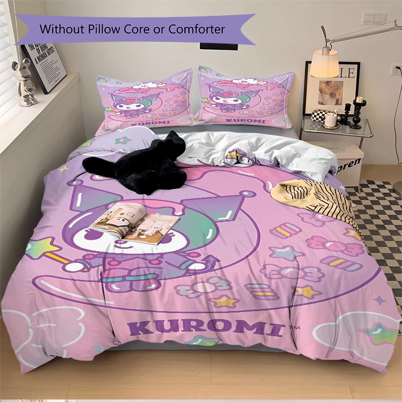 3pcs Sanrio Kuromi's Magical Journey Print Bedding Set (1 Cover + 2 Pillowcases, Without Inserts), This Printed Bedding Set is Soft and Comf