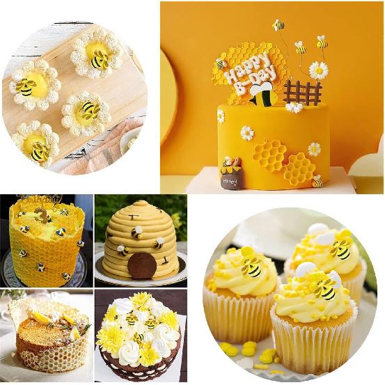 ZiXiang Bumble Bee Silicone Mold Honeycomb Fondant Molds Bee Hive Chocolate Molds For Cupcake Cake Decorating Candy Polymer Clay Gum Paste Set Of 4