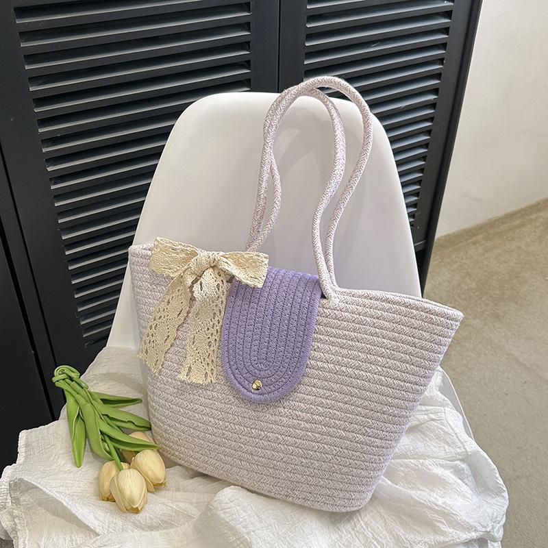 Ferien-Wind große Kapazität gewebte Gemüsekorbtasche 2025 neue Foto Strandtasche Schulter-Tragetasche Strohtasche