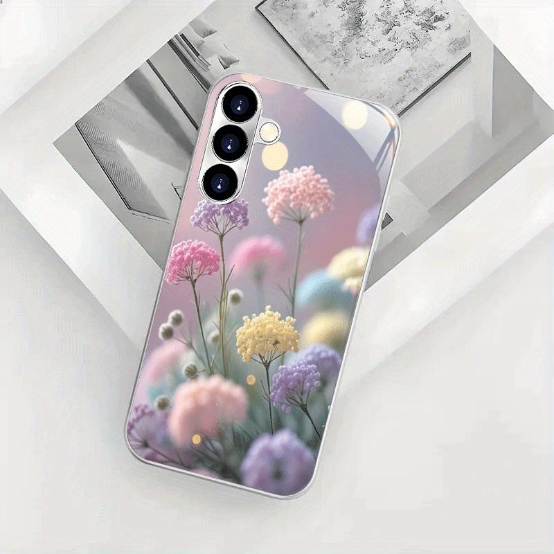 Fresh colored flower ball patterned glass phone case suitable for Samsung Galaxy S26 S25 S24 S22 S21 S20 FE/Ultra/Plus hard case