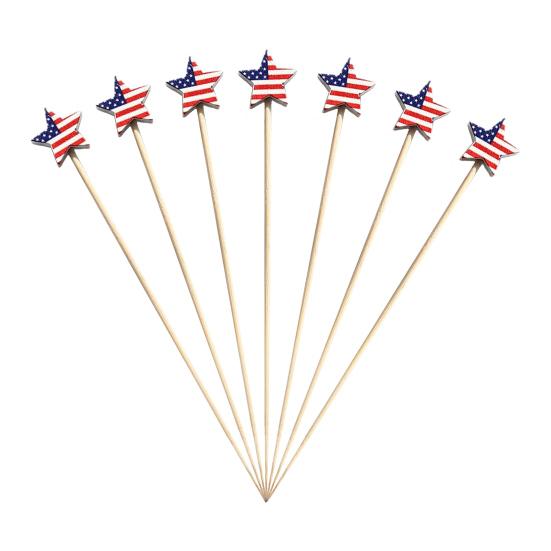 100 PIEZAS Palillos Desechables para Cócteles, Decoración de Estrella del Día de la Independencia, Brochetas de Bambú para Aperitivos Frutas Hamburguesas Pasteles