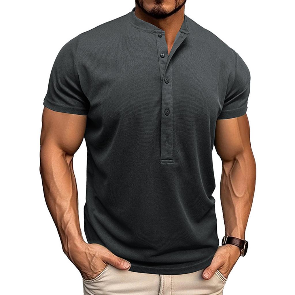 Men's Summer Solid Color Neck Short Sleeve Sports T-Shirt Tops