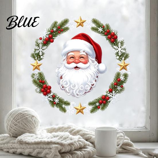 Removable Window Murals Christmas Clings Cute Santa Claus Wreath Sticker Cartoon Holiday Glass Decals Static Decal for Office Shop Winter