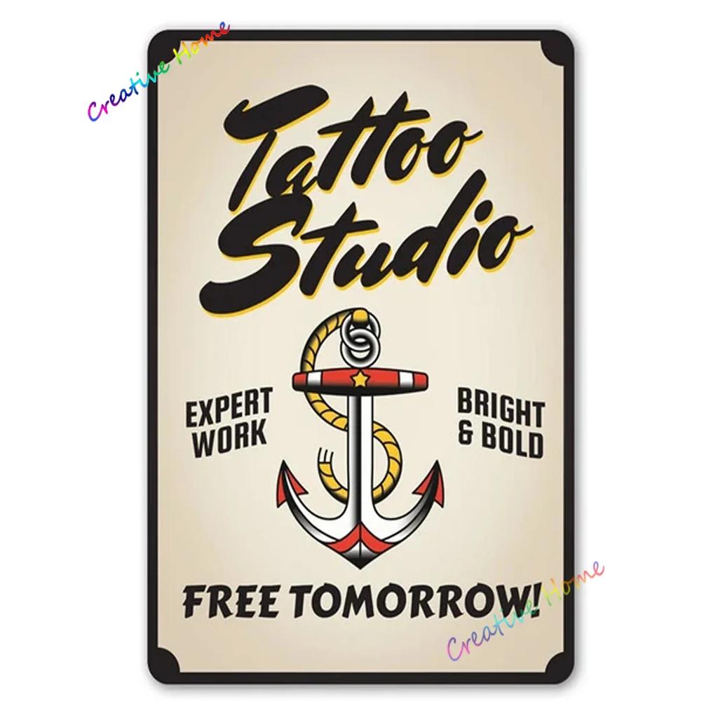 Vintage Poster Tattoo Studio Name Of Company Tin Sign Metal Plaque Shop Bar Pub Coffee Shop Wall Decoration Vintage Metal Plate