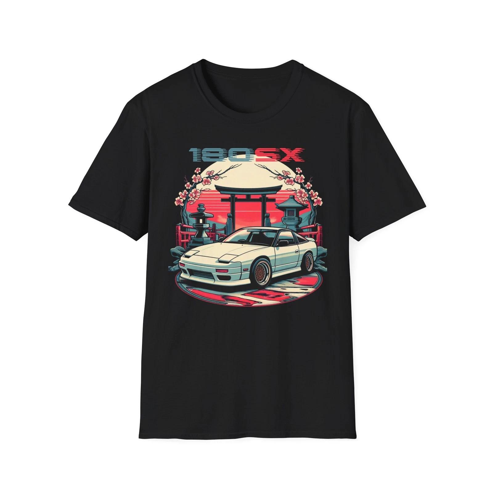 180SX JDM T-Shirt Retro Japanese Car Art Cherry Blossom Drift Graphic Tee M