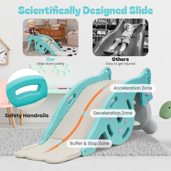 4-in-1 Kids Slide & Rocking Horse, Convertible Playground Toy with Basketball Hoop for Toddlers