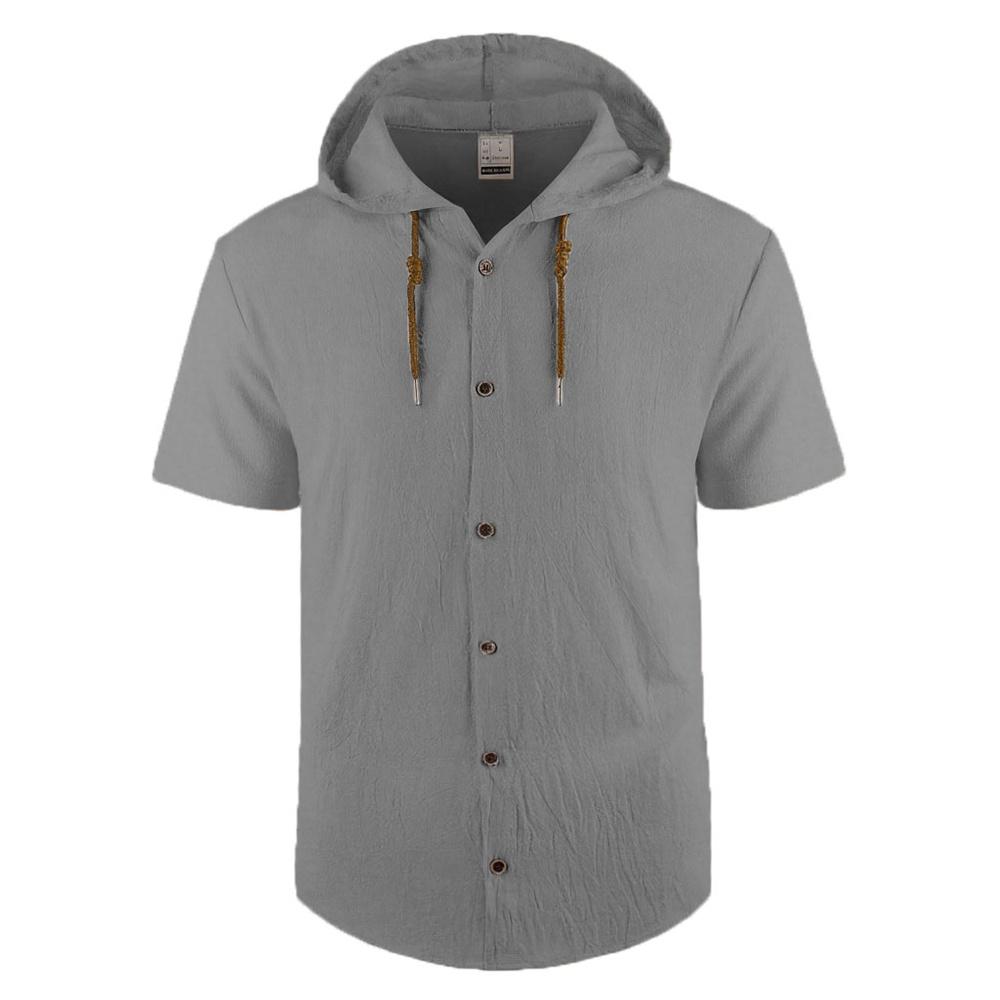 Men's Cotton Linen Shirt Hooded Stylish Top Breathable Lightweight Simple Style Claasic Shirts Single Breasted Male Fashion Tees
